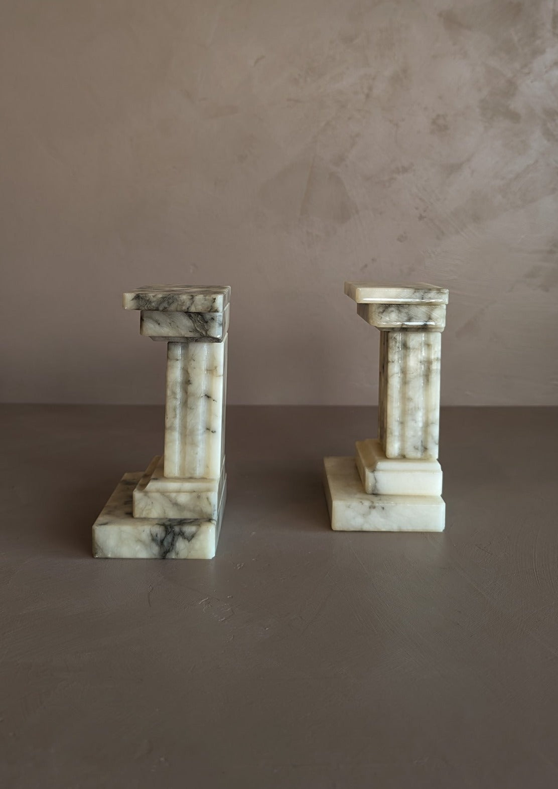 Pair of Vintage Alabaster Column Bookends