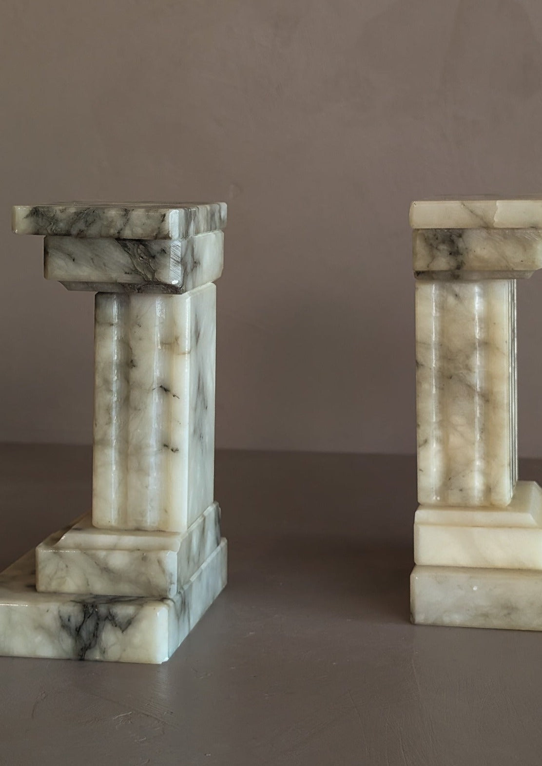 Pair of Vintage Alabaster Column Bookends