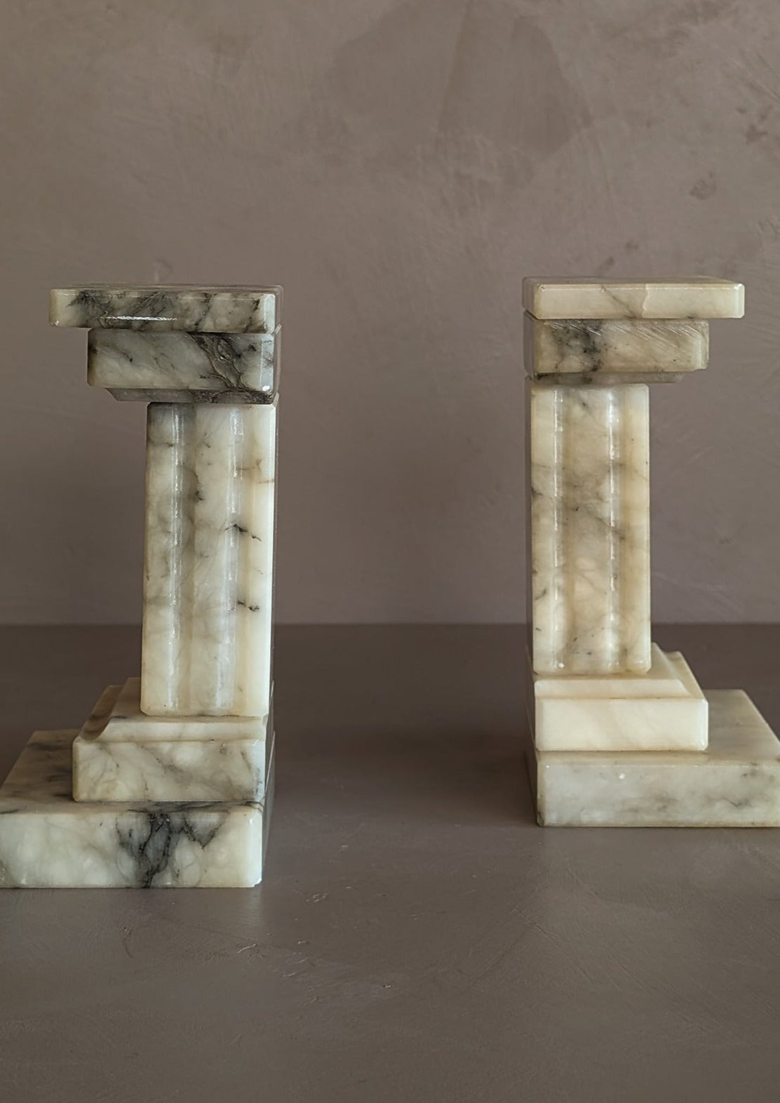 Pair of Vintage Alabaster Column Bookends