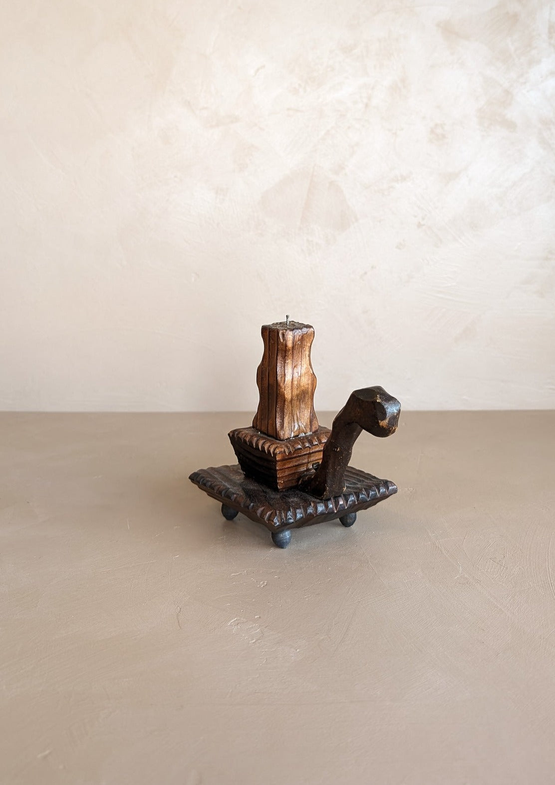 Vintage Handmade Wooden Tramp Art Candlestick