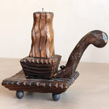 Vintage Handmade Wooden Tramp Art Candlestick