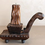 Vintage Handmade Wooden Tramp Art Candlestick