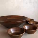 Large Midcentury Wooden Walnut Salad and Serving Bowl Set