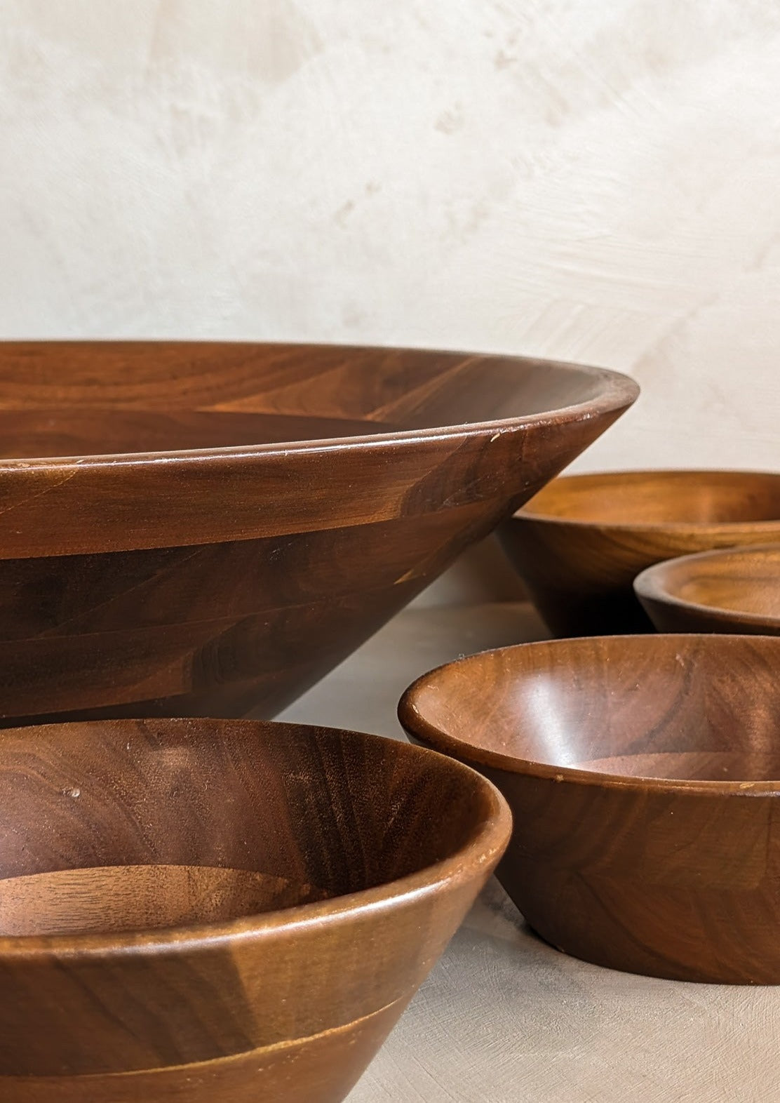 Large Midcentury Wooden Walnut Salad and Serving Bowl Set