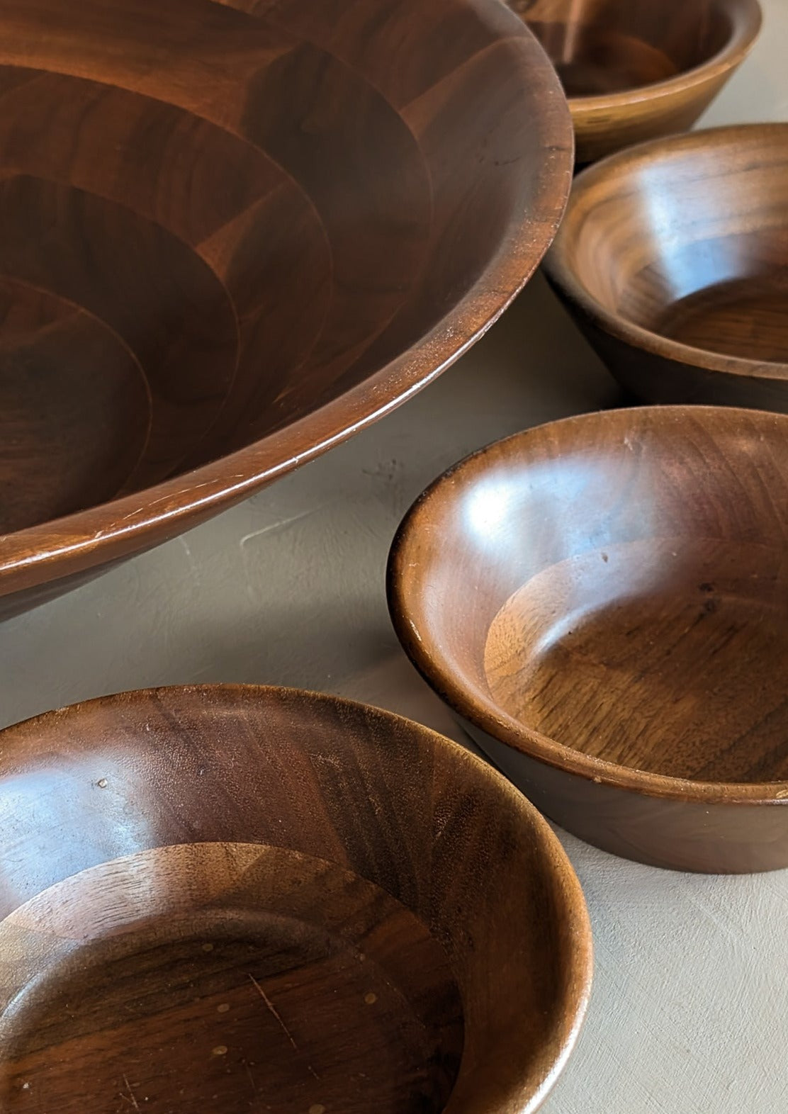 Large Midcentury Wooden Walnut Salad and Serving Bowl Set