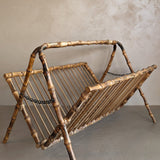 Midcentury Vintage French Folding Bamboo Magazine Rack