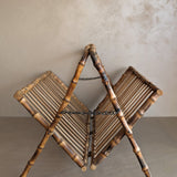 Midcentury Vintage French Folding Bamboo Magazine Rack