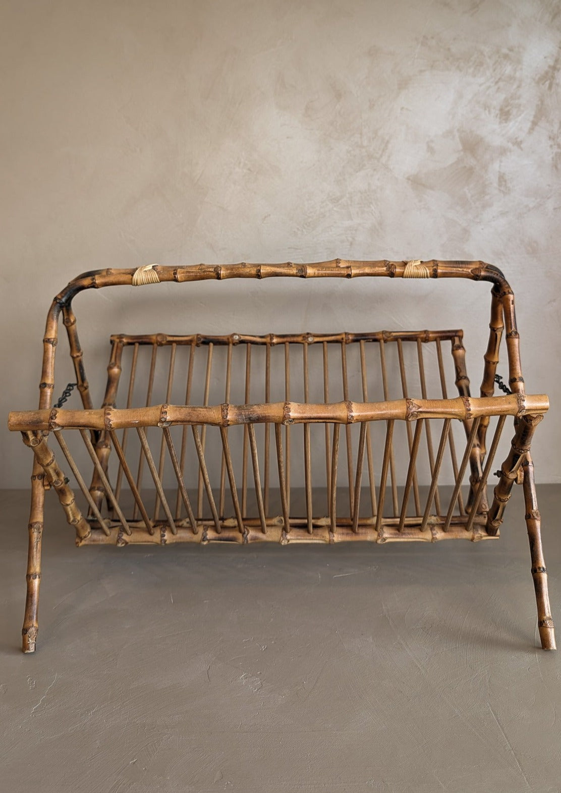 Midcentury Vintage French Folding Bamboo Magazine Rack