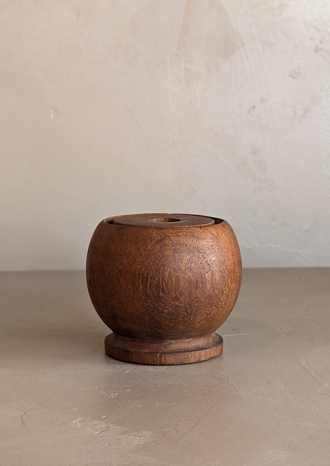 Vintage Spherical Teak Wooden Candleholder