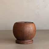 Vintage Spherical Teak Wooden Candleholder