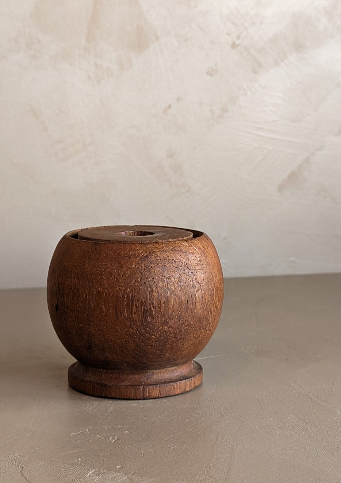 Vintage Spherical Teak Wooden Candleholder