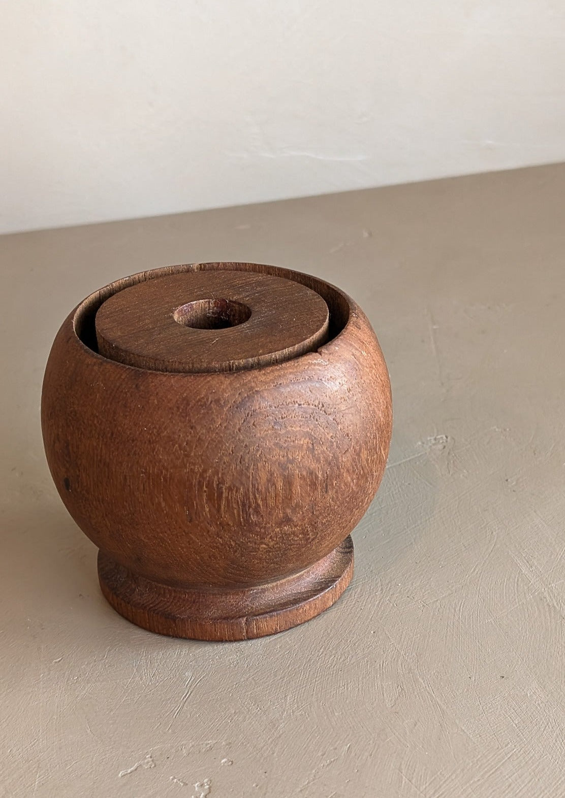 Vintage Spherical Teak Wooden Candleholder