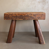 Vintage Handmade Splayed Leg Brutalist Chunky Wooden Stool