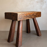 Vintage Handmade Splayed Leg Brutalist Chunky Wooden Stool