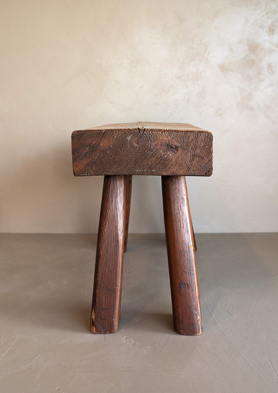 Vintage Handmade Splayed Leg Brutalist Chunky Wooden Stool