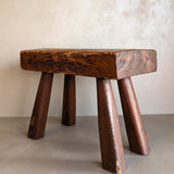 Vintage Handmade Splayed Leg Brutalist Chunky Wooden Stool