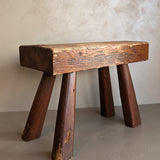 Vintage Handmade Splayed Leg Brutalist Chunky Wooden Stool