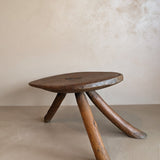 Primitive Three-Legged Wooden Milking Stool with Slanted Top