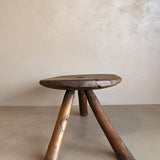 Primitive Three-Legged Wooden Milking Stool with Slanted Top