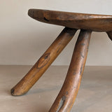 Primitive Three-Legged Wooden Milking Stool with Slanted Top