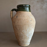 Vintage Turkish Olive Oil Jug with Green Glazed Rim