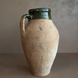 Vintage Turkish Olive Oil Jug with Green Glazed Rim