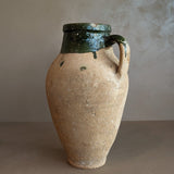 Vintage Turkish Olive Oil Jug with Green Glazed Rim