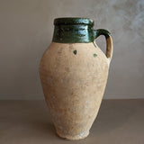 Vintage Turkish Olive Oil Jug with Green Glazed Rim