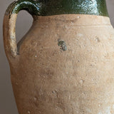 Vintage Turkish Olive Oil Jug with Green Glazed Rim