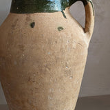 Vintage Turkish Olive Oil Jug with Green Glazed Rim