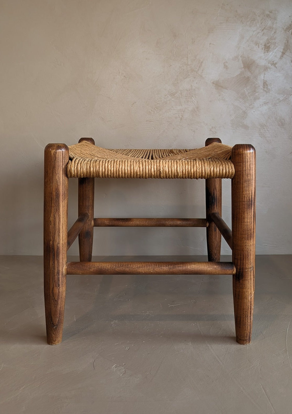 Vintage Wood and Rush Stool