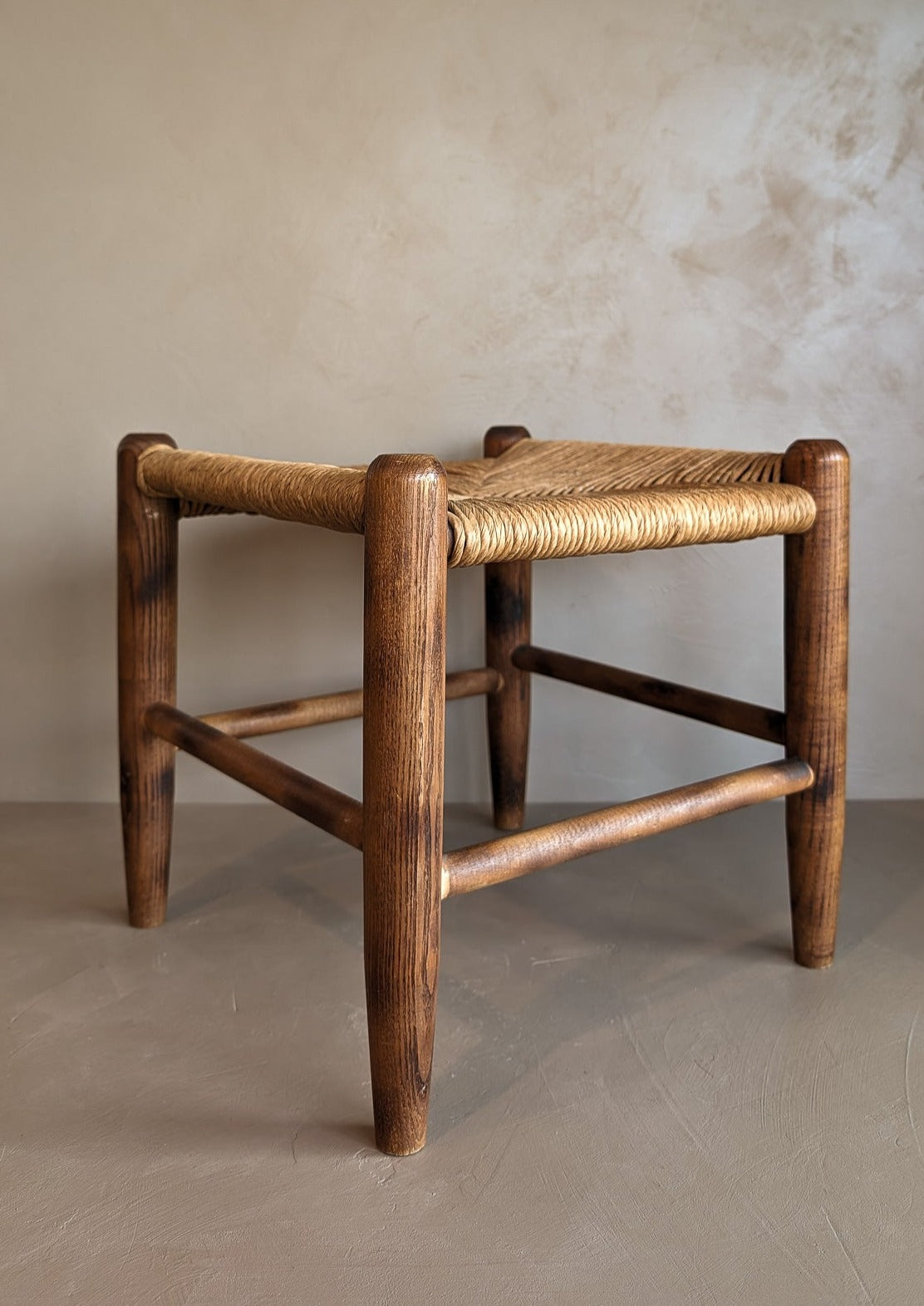 Vintage Wood and Rush Stool