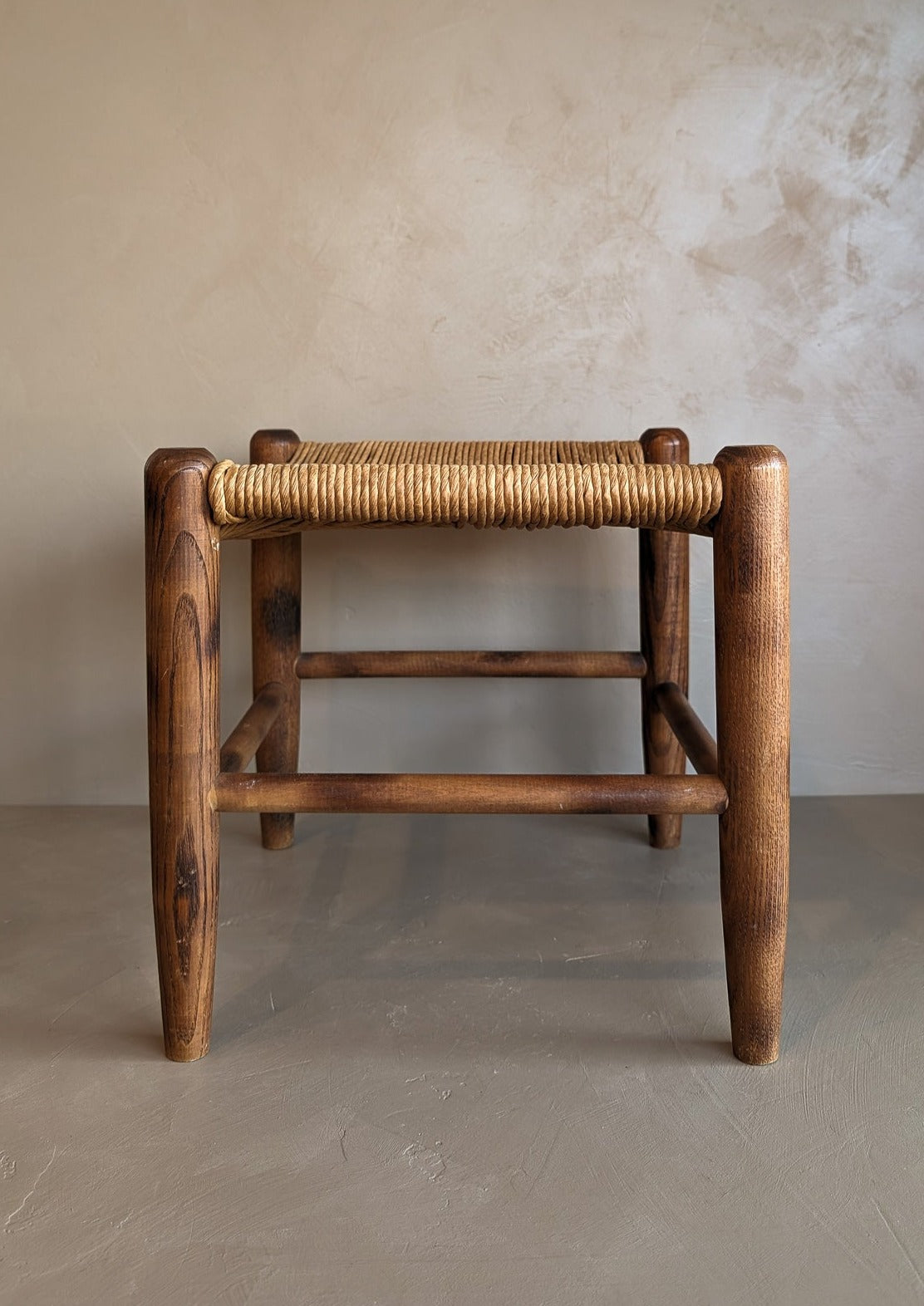 Vintage Wood and Rush Stool