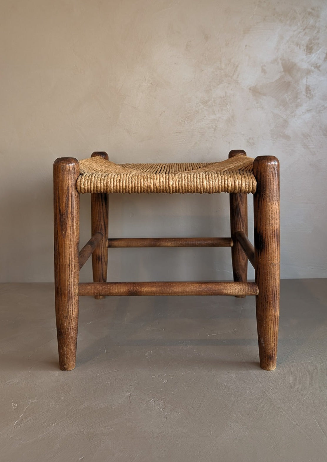 Vintage Wood and Rush Stool