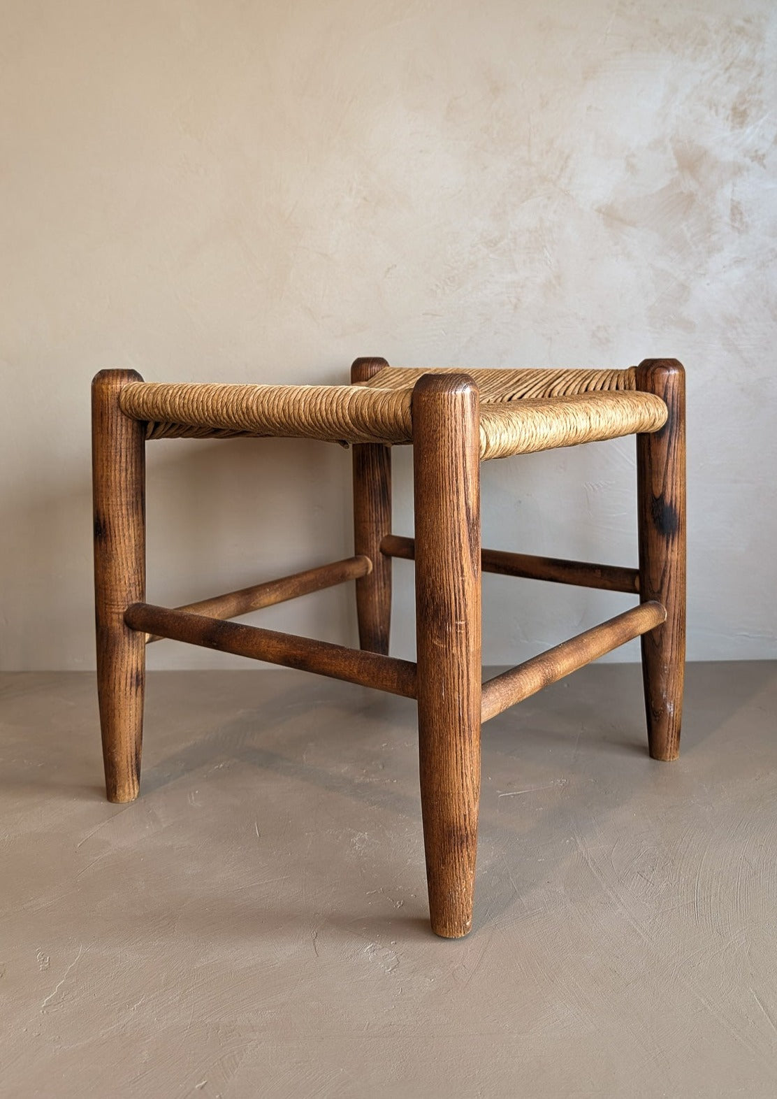 Vintage Wood and Rush Stool