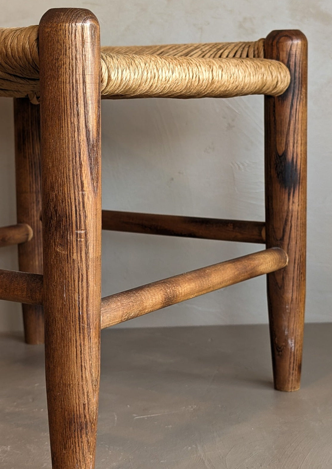 Vintage Wood and Rush Stool