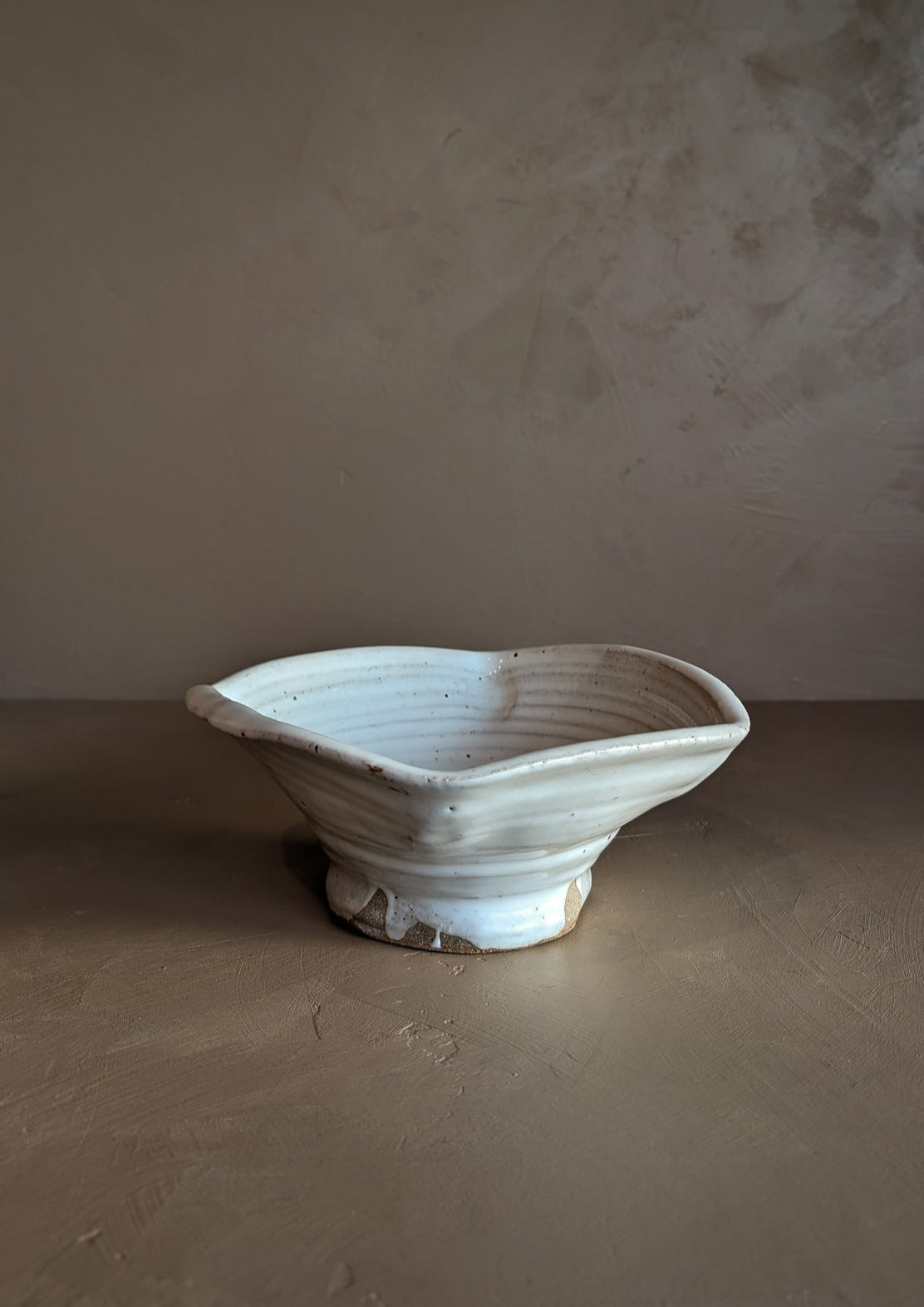 Signed Creamy Speckled Freeform Studio Pottery Bowl