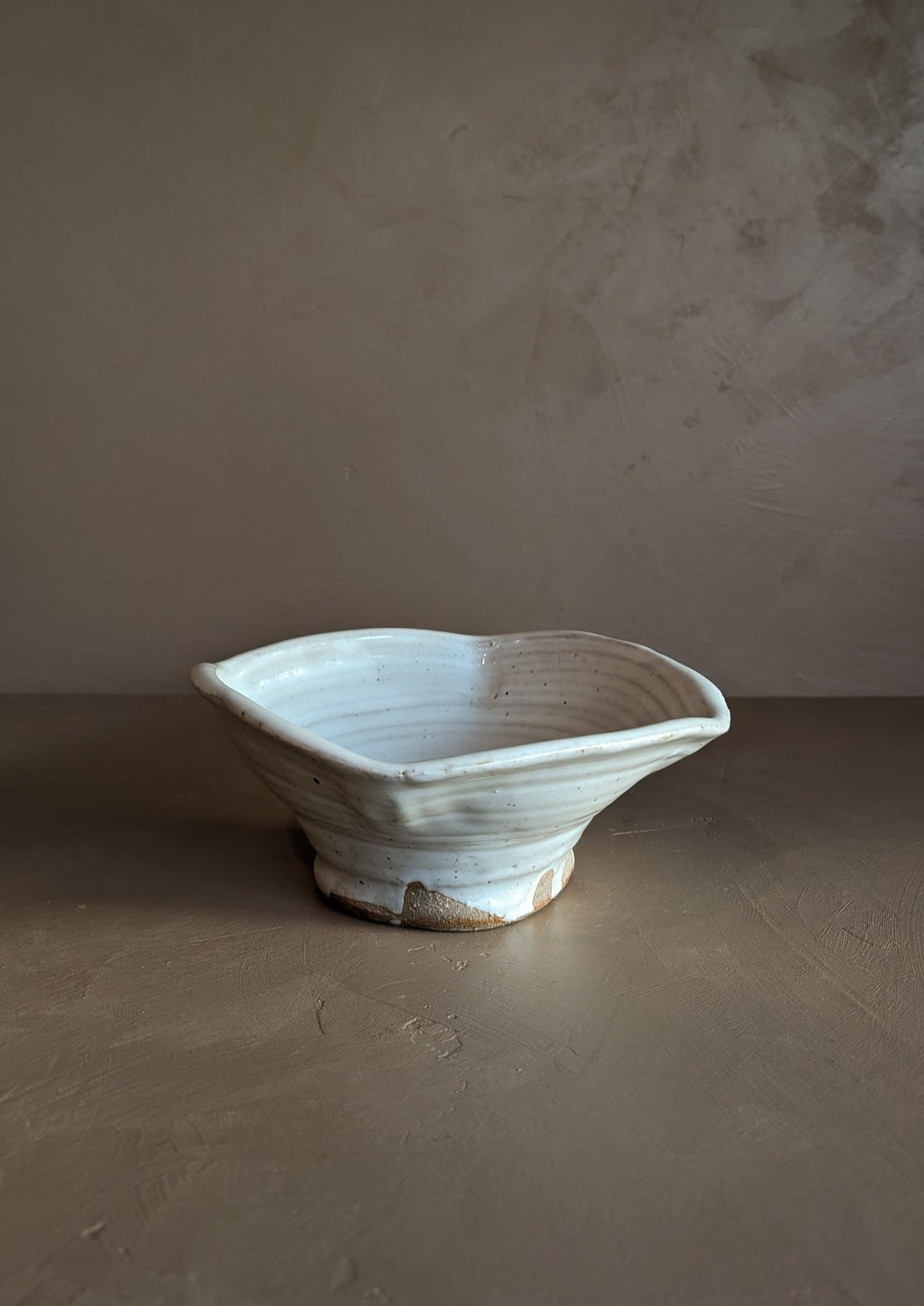 Signed Creamy Speckled Freeform Studio Pottery Bowl