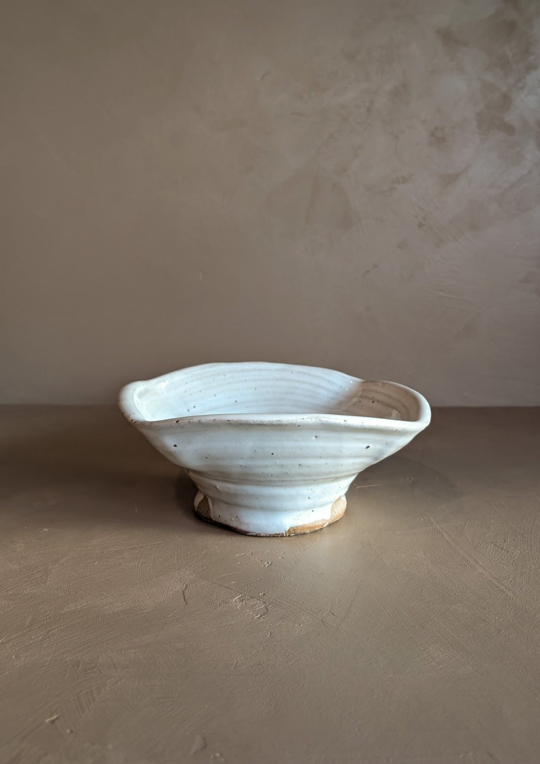 Signed Creamy Speckled Freeform Studio Pottery Bowl