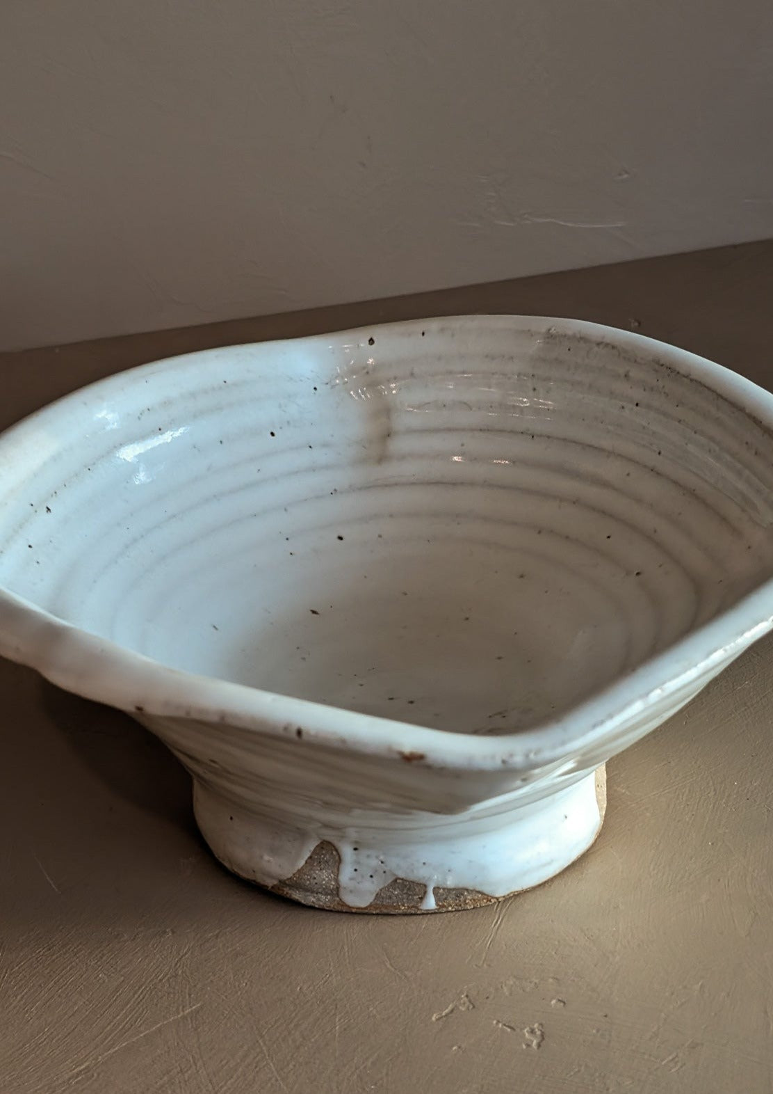 Signed Creamy Speckled Freeform Studio Pottery Bowl