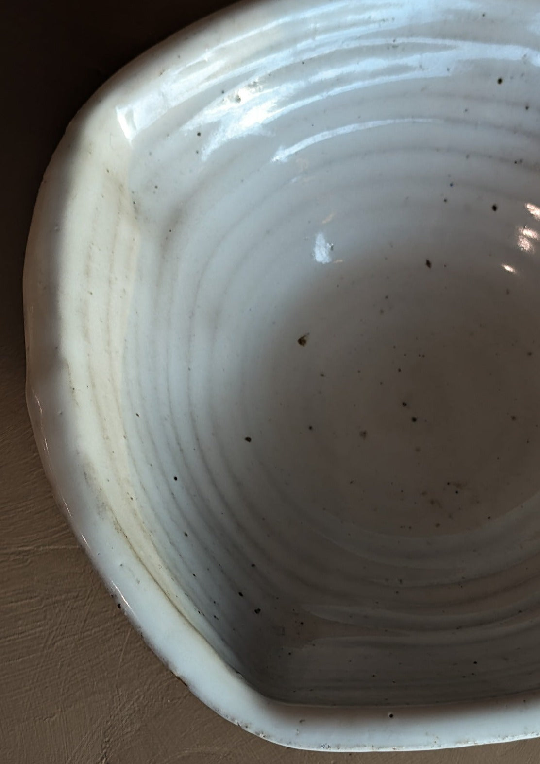 Signed Creamy Speckled Freeform Studio Pottery Bowl