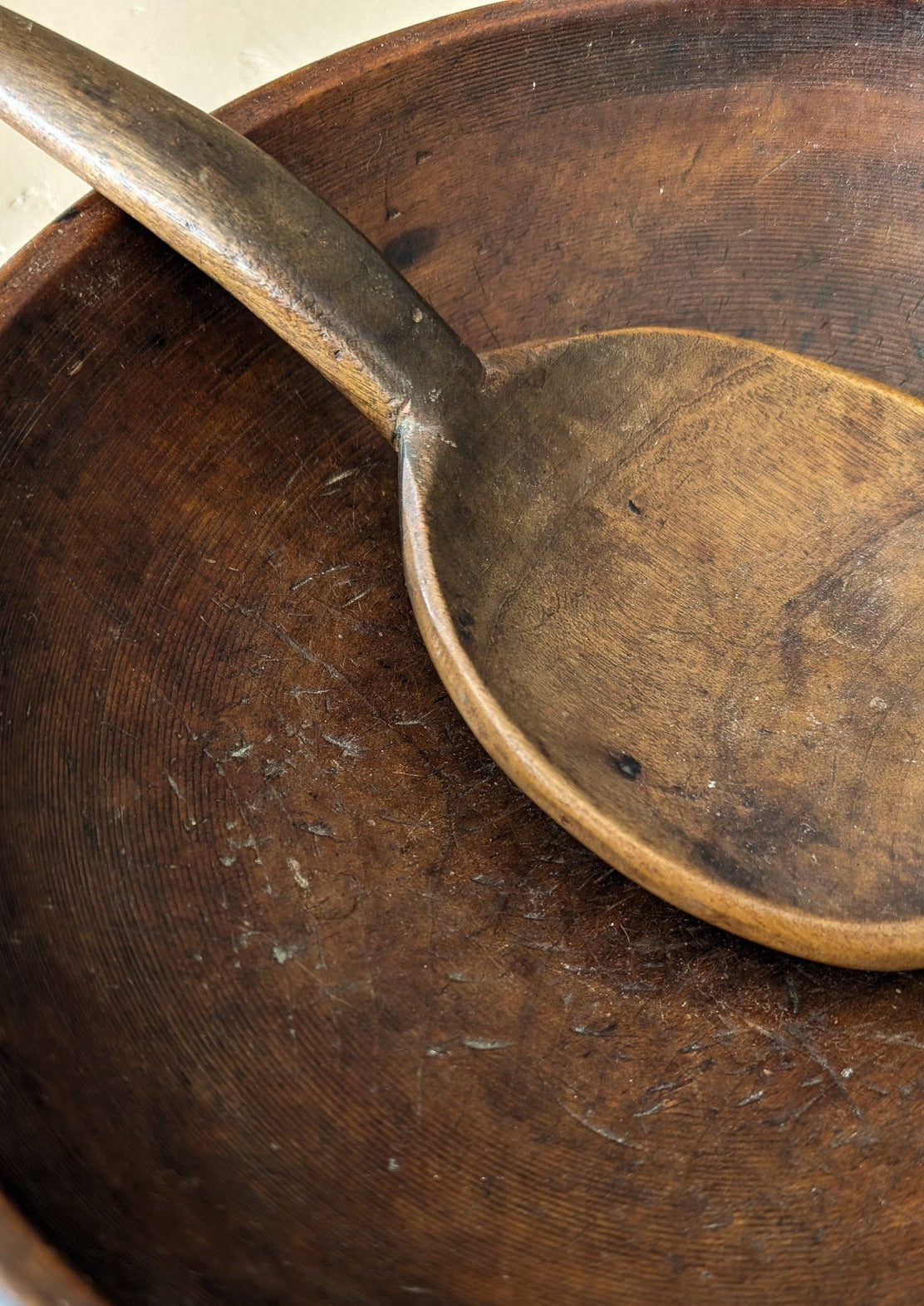 Vintage Hand-turned Wooden Butter/Dough Bowl with Butter Paddle