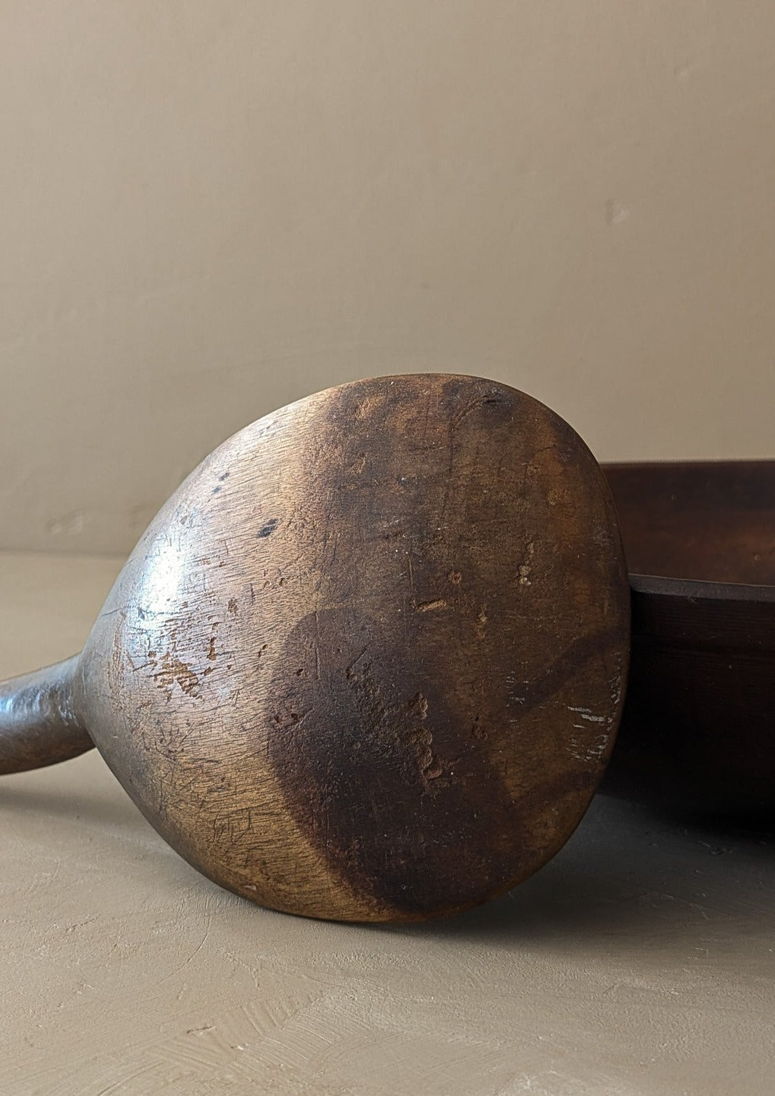 Vintage Hand-turned Wooden Butter/Dough Bowl with Butter Paddle