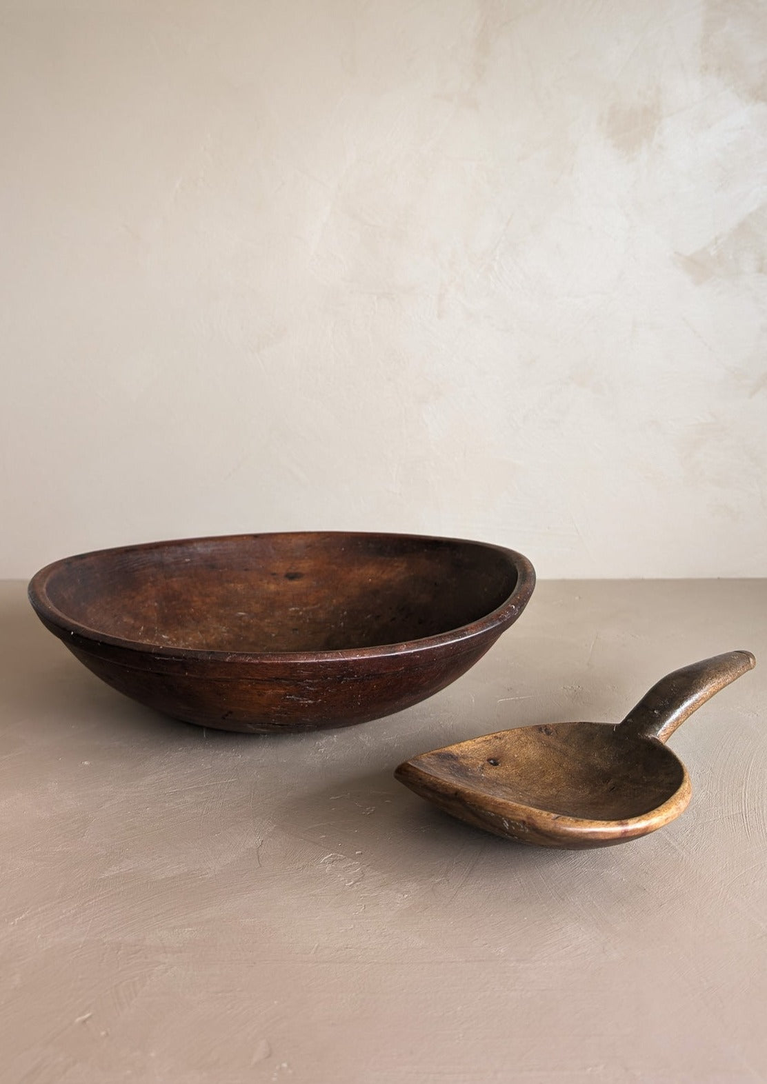 Vintage Hand-turned Wooden Butter/Dough Bowl with Butter Paddle