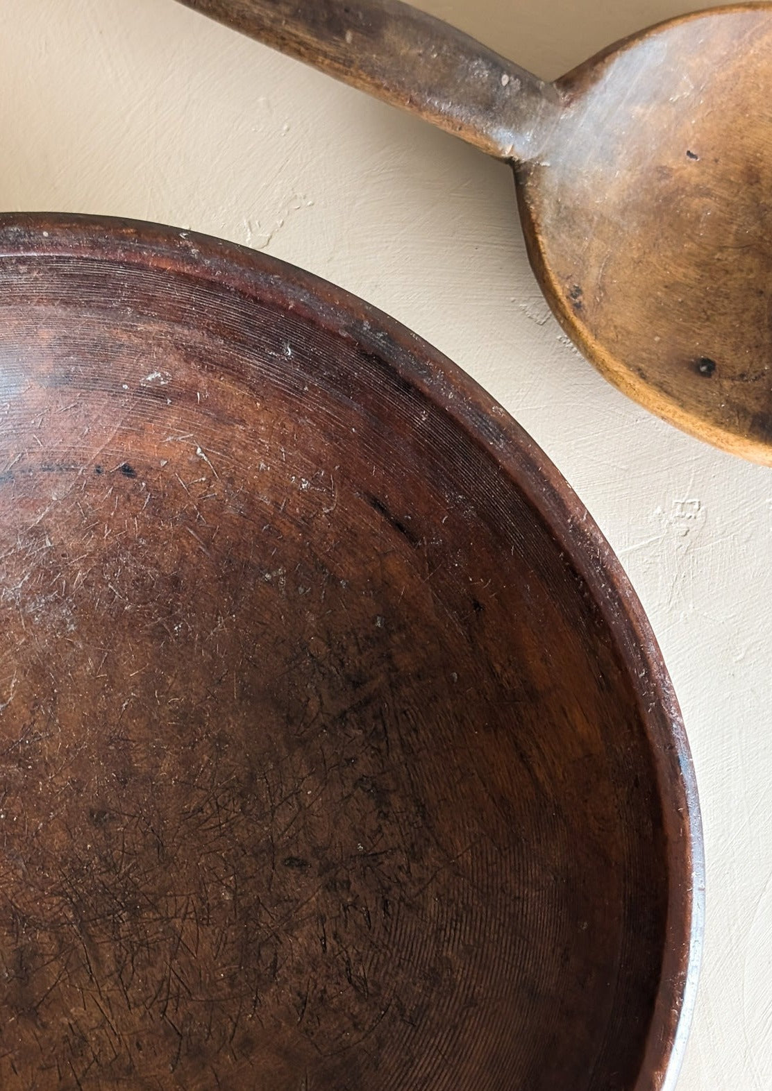 Vintage Hand-turned Wooden Butter/Dough Bowl with Butter Paddle