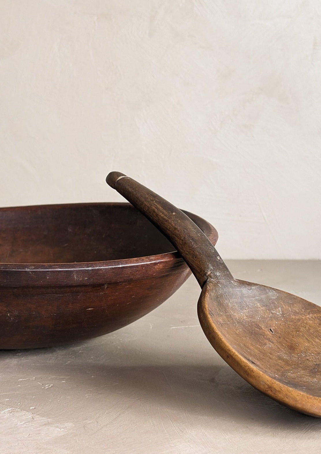 Vintage Hand-turned Wooden Butter/Dough Bowl with Butter Paddle