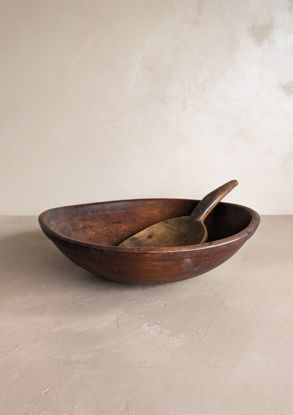 Vintage Hand-turned Wooden Butter/Dough Bowl with Butter Paddle