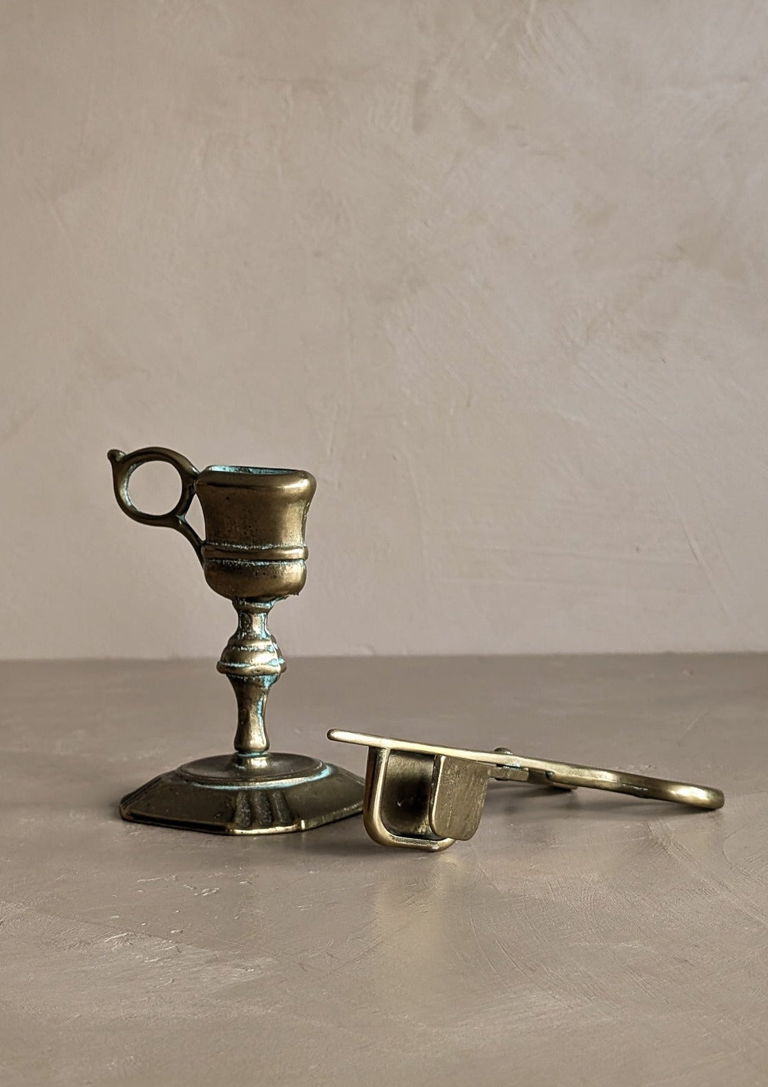 Vintage Brass Victorian-Style Candle Wick Snuffer with Stand