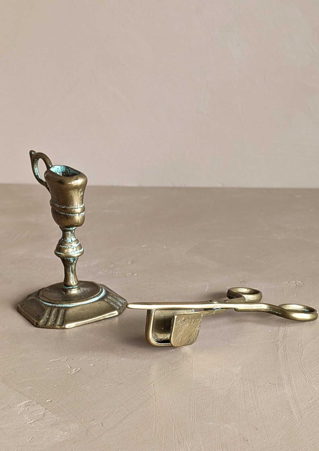 Vintage Brass Victorian-Style Candle Wick Snuffer with Stand