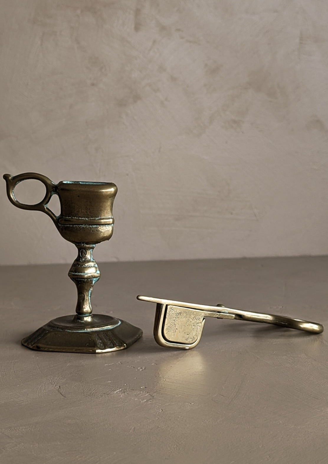 Vintage Brass Victorian-Style Candle Wick Snuffer with Stand